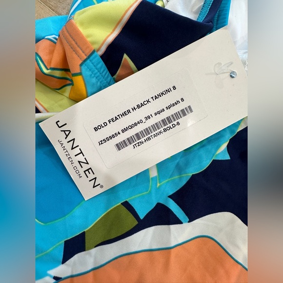 JANTZEN H back Teal pink Tankini tropical swim top bikini - Picture 10 of 12